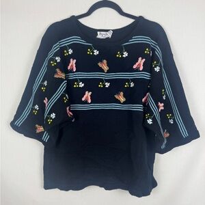 Bonnie Lee Vintage Sweater with Butterfly and Floral Embroidery